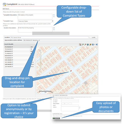 Complaint report screen